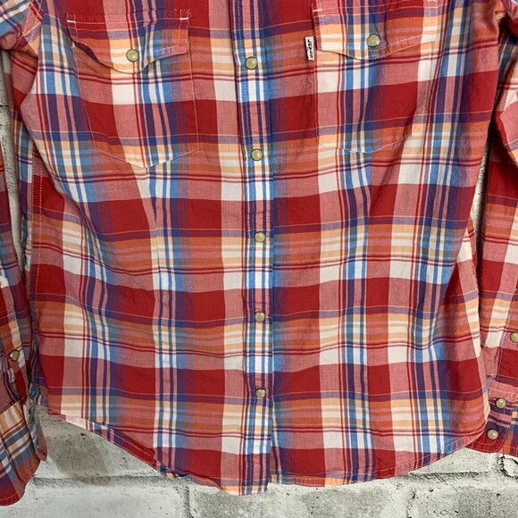 Levi's Red Plaid Western Pearl Snap Casual Button Down Shirt - Picture 3 of 8